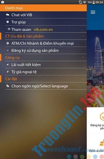 Danh&nbsp;mục&nbsp;chính&nbsp;của&nbsp;ứng&nbsp;dụng&nbsp;MyVIB