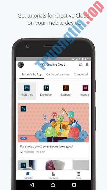 Giao diện Adobe Creative Cloud cho Android