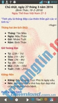 Lịch Việt Nam hiện thông tin chi tiết