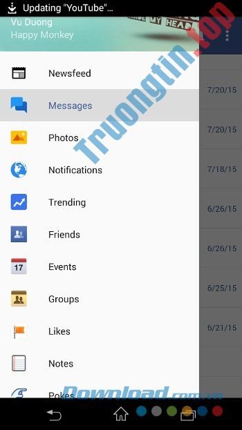 Menu ứng dụng Lite Messenger for Facebook 