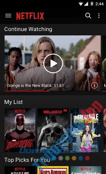 Giao diện ứng dụng Netflix for Android