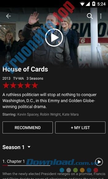 Xem thông tin chương trình trên Netflix for Android