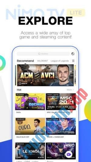 Nimo TV Lite cho bạn khám phá các nội dung stream game hấp dẫn