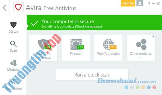 Giao diện Avira Free Antivirus 