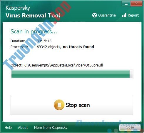 Kaspersky Virus Removal Tool thực hiện quét virus