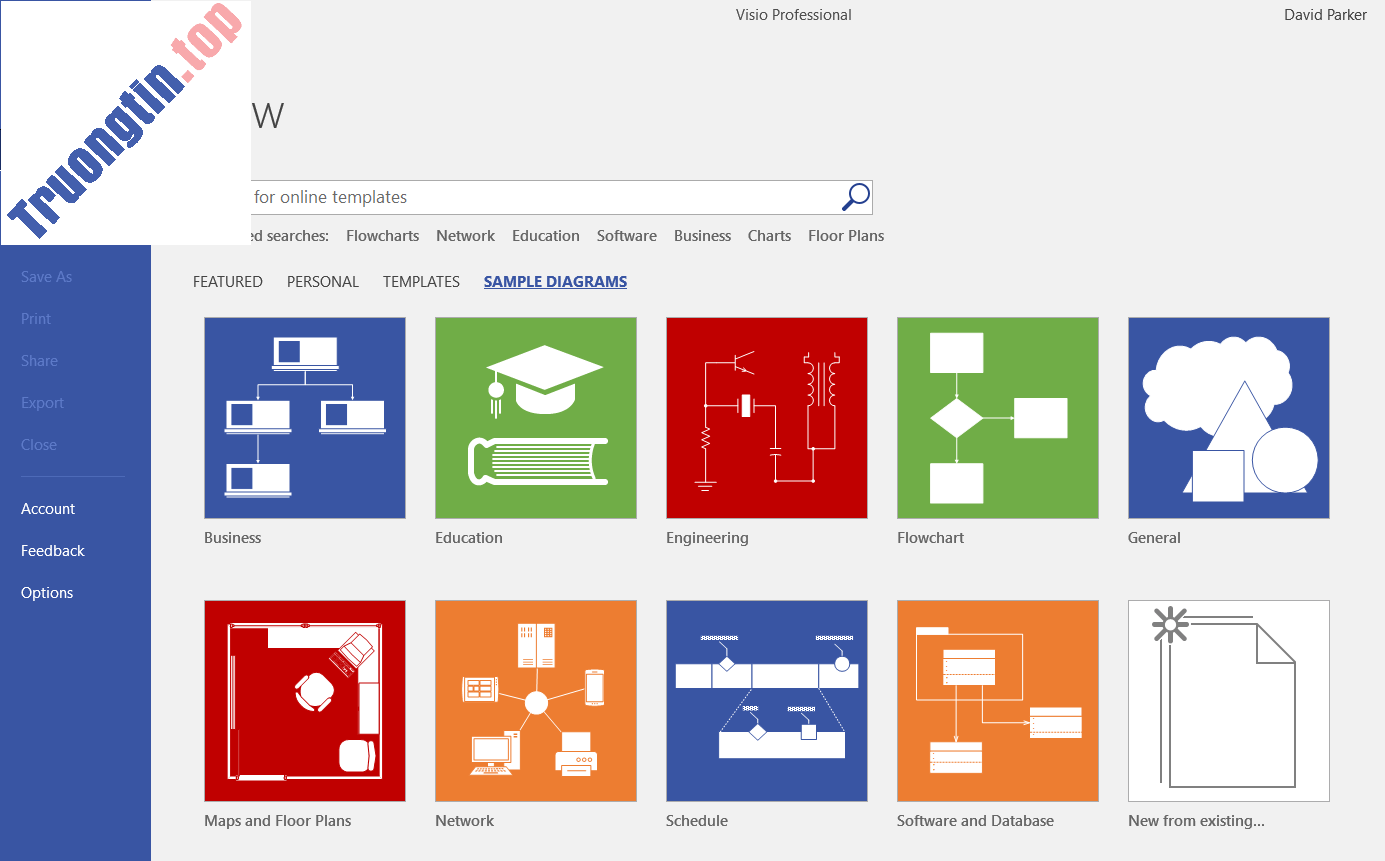 Các mẫu biểu đồ có sẵn trên Microsoft Visio Professional