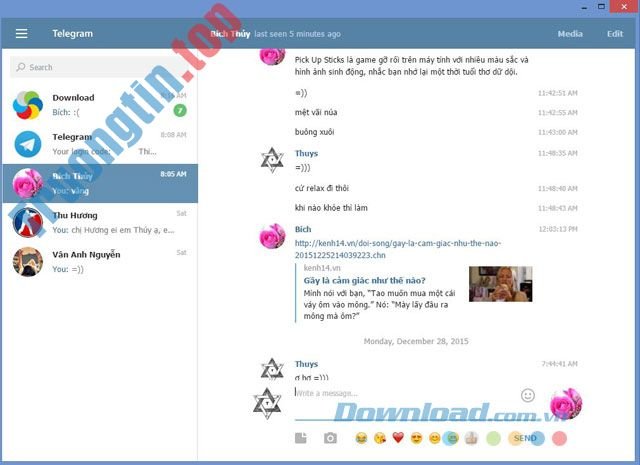Giao diện ứng dụng chat Telegram trên trình duyệt Chrome