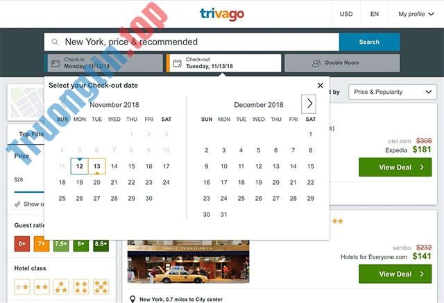 Trivago sẽ đưa ra những gợi ý trong quá trình tìm kiếm khách sạn