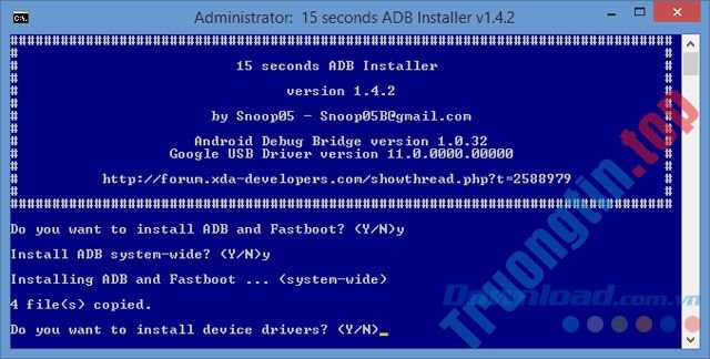 Download 15 seconds ADB Installer 1.4.3 – Bộ cài ADB, Fastboot và driver cho Android