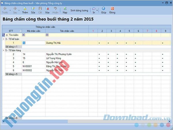 Bảng chấm công theo buổi