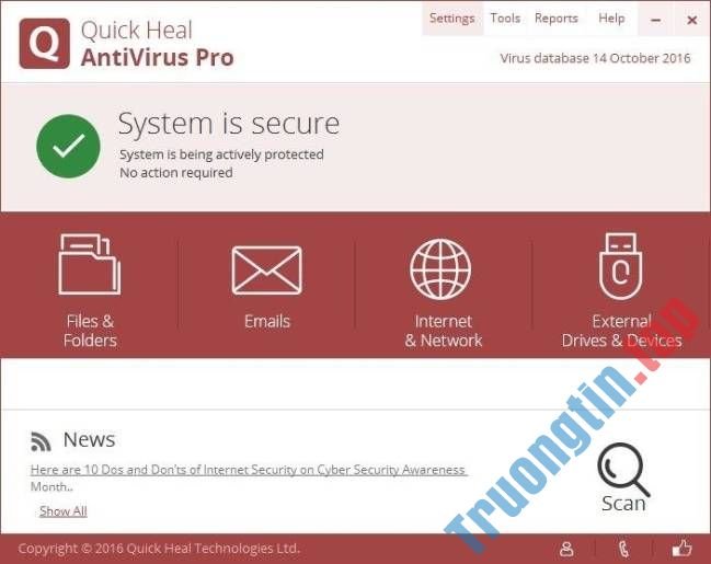 Giao diện Quick Heal AntiVirus Pro