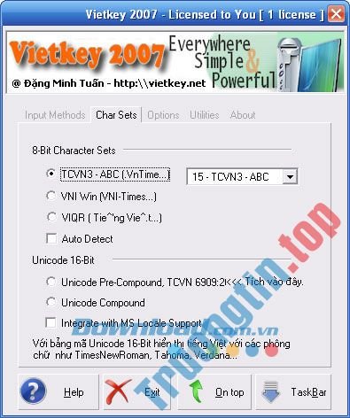 Tải VietKey 2007 - Hỗ trợ nhiều kiểu gõ khác nhau