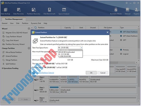 Giao&nbsp;diện&nbsp;rõ&nbsp;ràng,&nbsp;dễ&nbsp;hiểu&nbsp;của&nbsp;MiniTool&nbsp;Partition&nbsp;Wizard&nbsp;12