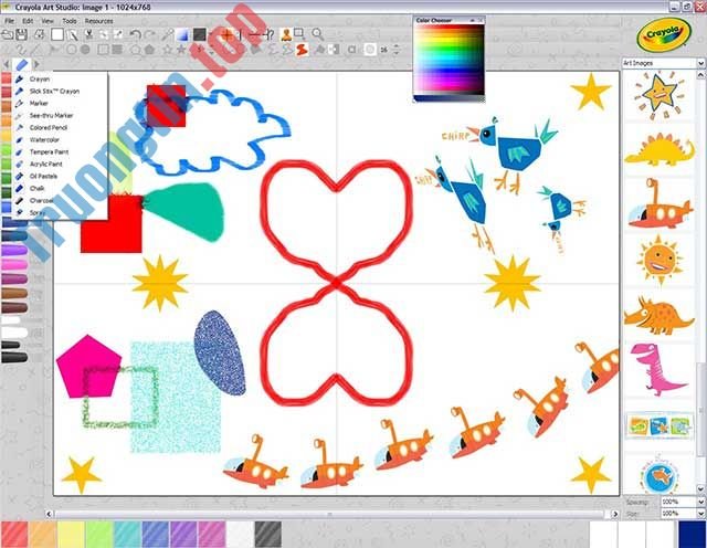 Giao diện phần mềm Crayola Art Studio cho máy tính