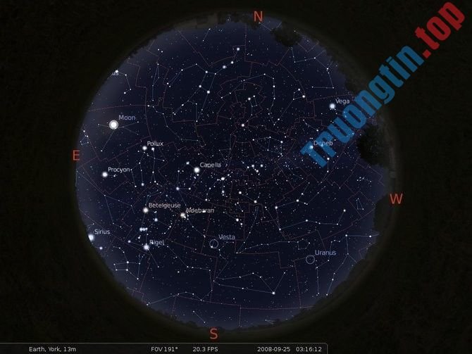 Toàn cảnh bầu trời và vị trí các chòm sao trong giải Ngân Hà trên Stellarium