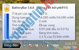 Download BatteryBar – Phần mềm quản lý pin Laptop