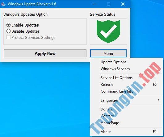 Giao diện trực quan, đơn giản của Windows Update Blocker 1.6