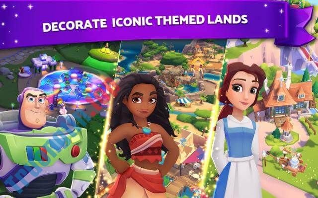 Xây dựng và trang trí công viên của bạn theo nhiều chủ đề khác nhau trong game Disney Wonderful Worlds