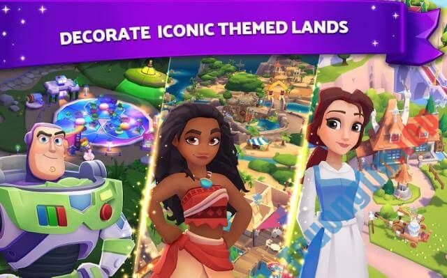 Xây dựng và trang trí công viên của bạn theo nhiều chủ đề khác nhau trong game Disney Wonderful Worlds