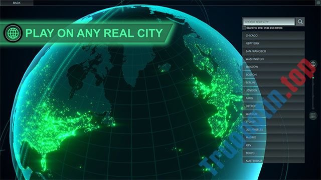 Lựa chọn thành phố bất kỳ, tải map và bắt đầu chơi Infection Free Zone game