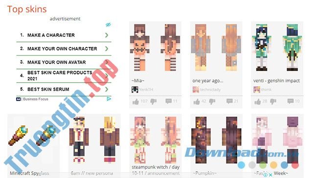 The Skindex cung cấp kho skin Minecraft đa dạng, miễn phí và theo trend mới nhất 