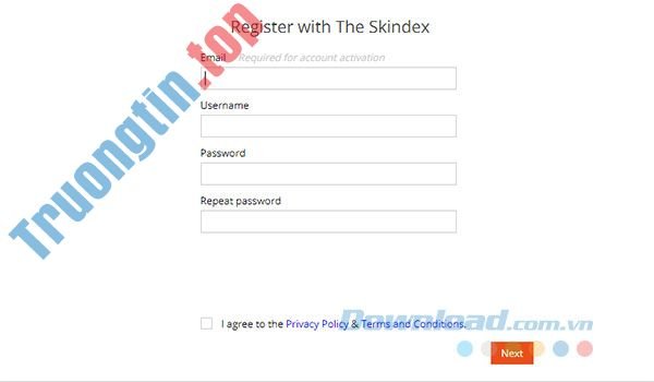 Đăng ký tài khoản Skindex nhanh chóng thông qua Email để upload skin, tải Minecraft skin miễn phí