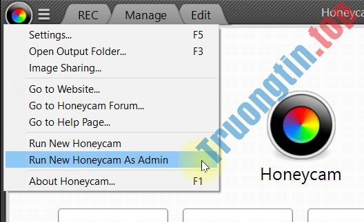 Honey Cam 3 cho phép chạy chương trình dưới quyền quản trị viên