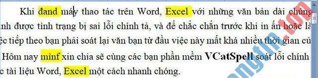 Giao diện báo lỗi khi sử dụng VCatSpell