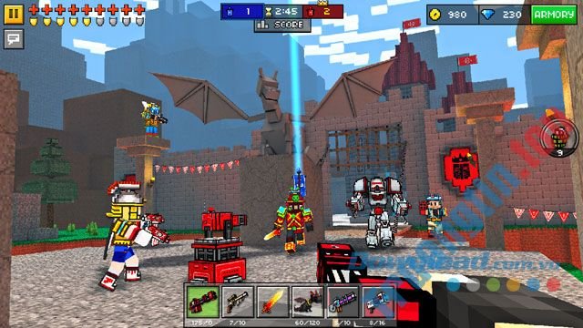 Chiến đấu với kẻ thù trong game Pixel Gun 3D trên Android