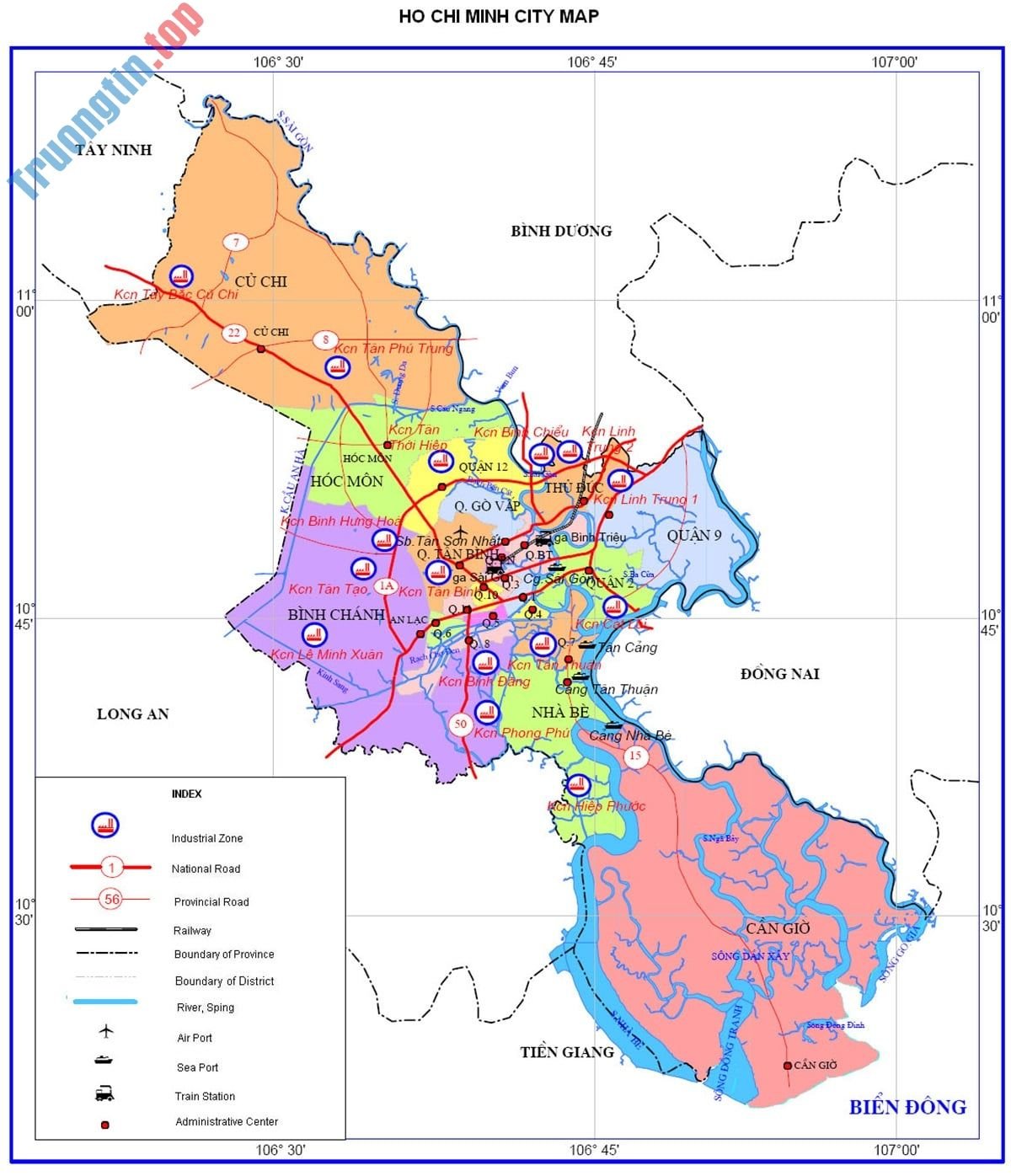 BẢN ĐỒ HÀNH CHÍNH TPHCM VÀ 24 QUẬN HUYỆN MỚI NHẤT 2020