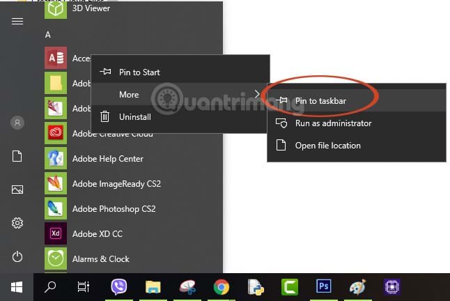 Nhấn&nbsp;chuột&nbsp;phải&nbsp;rồi&nbsp;chọn&nbsp;Pin&nbsp;to&nbsp;Taskbar