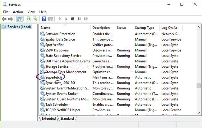 Tìm&nbsp;SuperFetch&nbsp;trong&nbsp;danh&nbsp;sách&nbsp;Service
