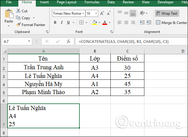 Cách gộp 2 cột Họ và Tên trong Excel không mất nội dung