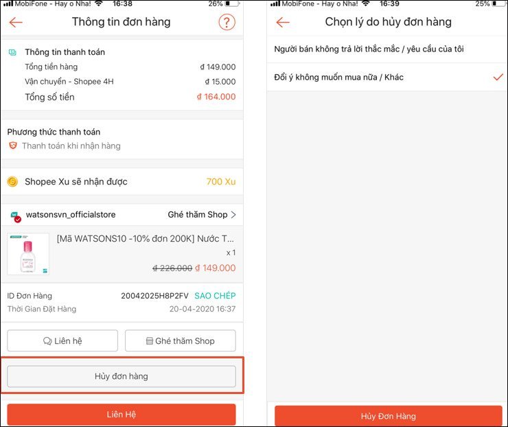 Cách hủy đơn hàng trên Shopee