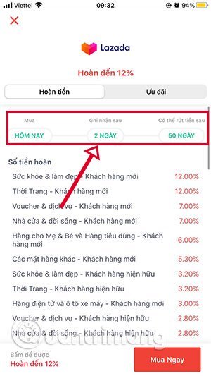 cách hoàn tiền shopback