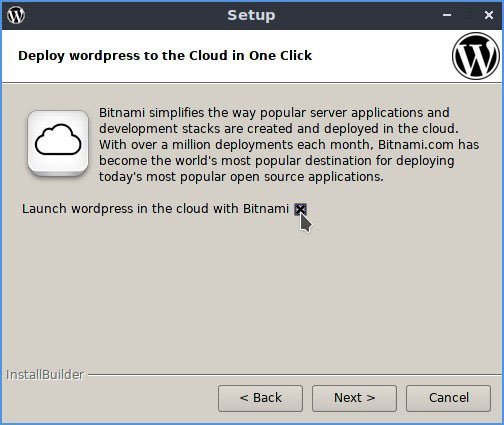 Bỏ&nbsp;chọn&nbsp;“Launch&nbsp;wordpress&nbsp;in&nbsp;the&nbsp;cloud&nbsp;with&nbsp;Bitnami”