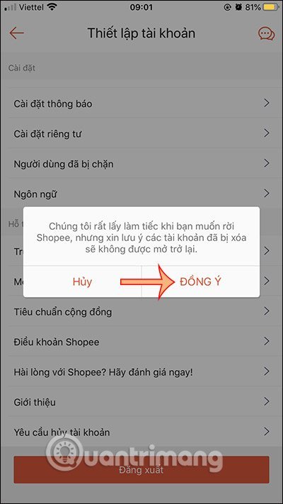 Cách xóa tài khoản Shopee vĩnh viễn