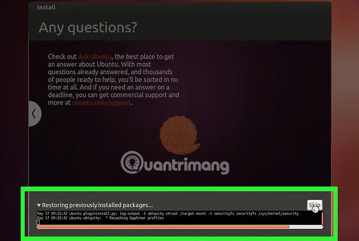Ubuntu sẽ tiến hành quá trình cài đặt.