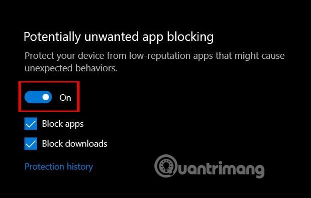 Bật&nbsp;Potentially&nbsp;unwanted&nbsp;app&nbsp;blocking
