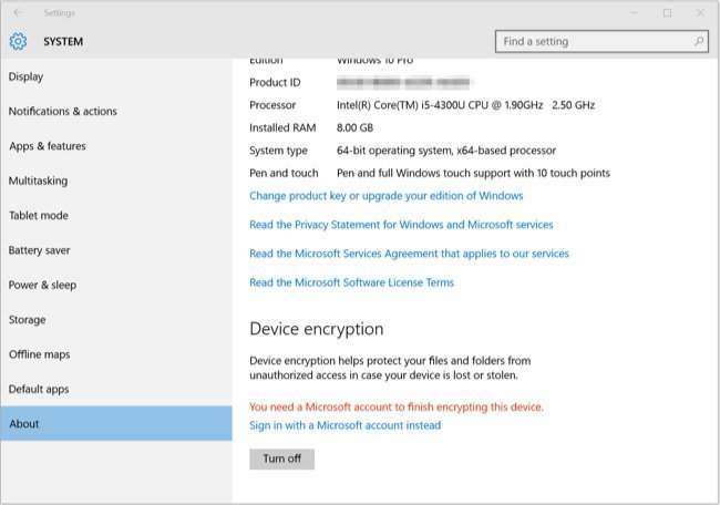 Windows 10 Device Encryption