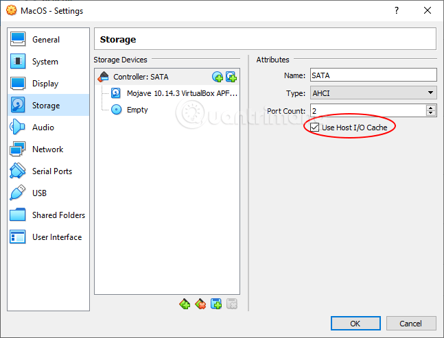 Chọn&nbsp;Use&nbsp;Host&nbsp;I/O&nbsp;Cache