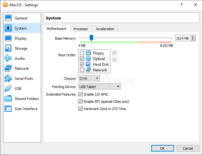 Đặt&nbsp;Chipset&nbsp;thành&nbsp;ICH9