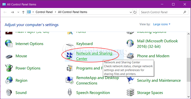 Mở&nbsp;Network&nbsp;and&nbsp;Sharing&nbsp;Center