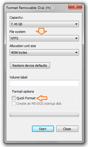 &nbsp;thay&nbsp;đổi&nbsp;mục&nbsp;File&nbsp;System&nbsp;thành&nbsp;NTFS