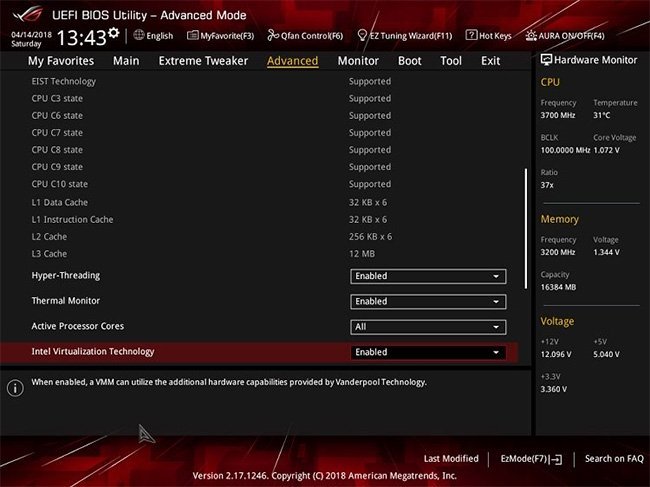Cách bật tính năng bảo vệ Core isolation trên Windows 10 1 Bắt buộc phải bật Virtualization cho CPU trong cài đặt firmware UEFI để tùy chọn Core isolation Memory integrity khả dụng.