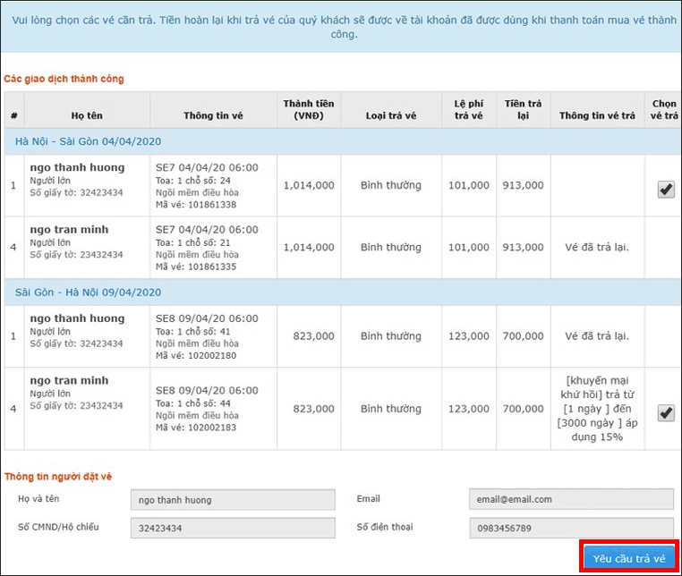 Chọn&nbsp;vé&nbsp;cần&nbsp;trả