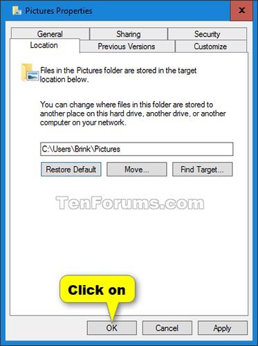 Cách khôi phục vị trí mặc định của thư mục cá nhân trên Windows 10 3 Bấm OK