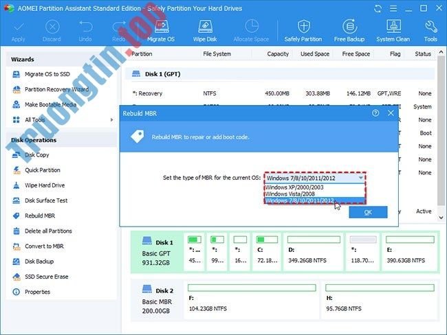 Chọn một loại MBR phù hợp dựa trên hệ điều hành Windows