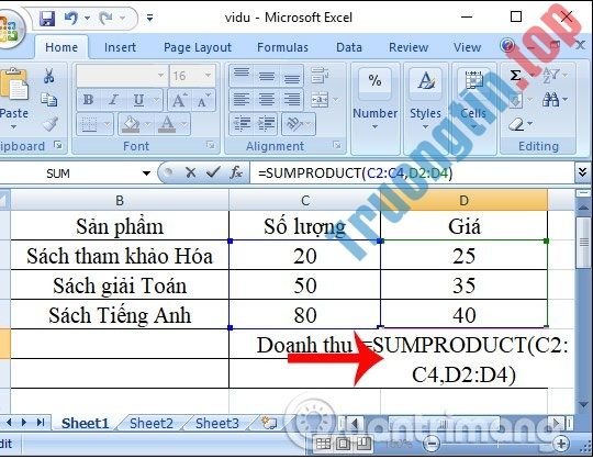 Nhập&nbsp;công&nbsp;thức&nbsp;hàm&nbsp;SUMPRODUCT