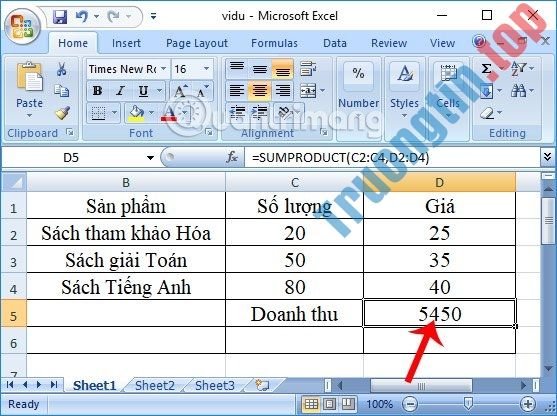 Hàm SUMPRODUCT trong Excel: Tính tổng tích các giá trị tương ứng